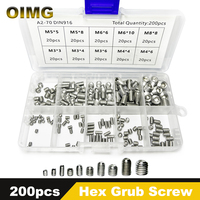 200pcs Allen Head Socket Hex Grub Screw Kit 304 Stainless Steel Internal Hex Drive Cup-Point Headless Set Screws for Door Handle