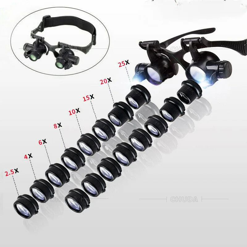 Head Mounted Magnifier with Led Light Magnifying Glass for Close Work Electronic Jewelry Watch Repair