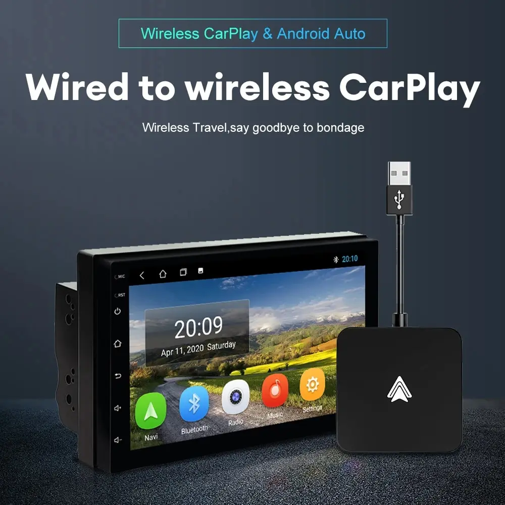 Mini Carplay e Auto Dongle da caixa, prendido ao rádio, Audi, Toyota, Mazda, Nissan, Chevrolet, Suzuki, Subaru, Kia, Ford, Opel, Skoda, Hyundai