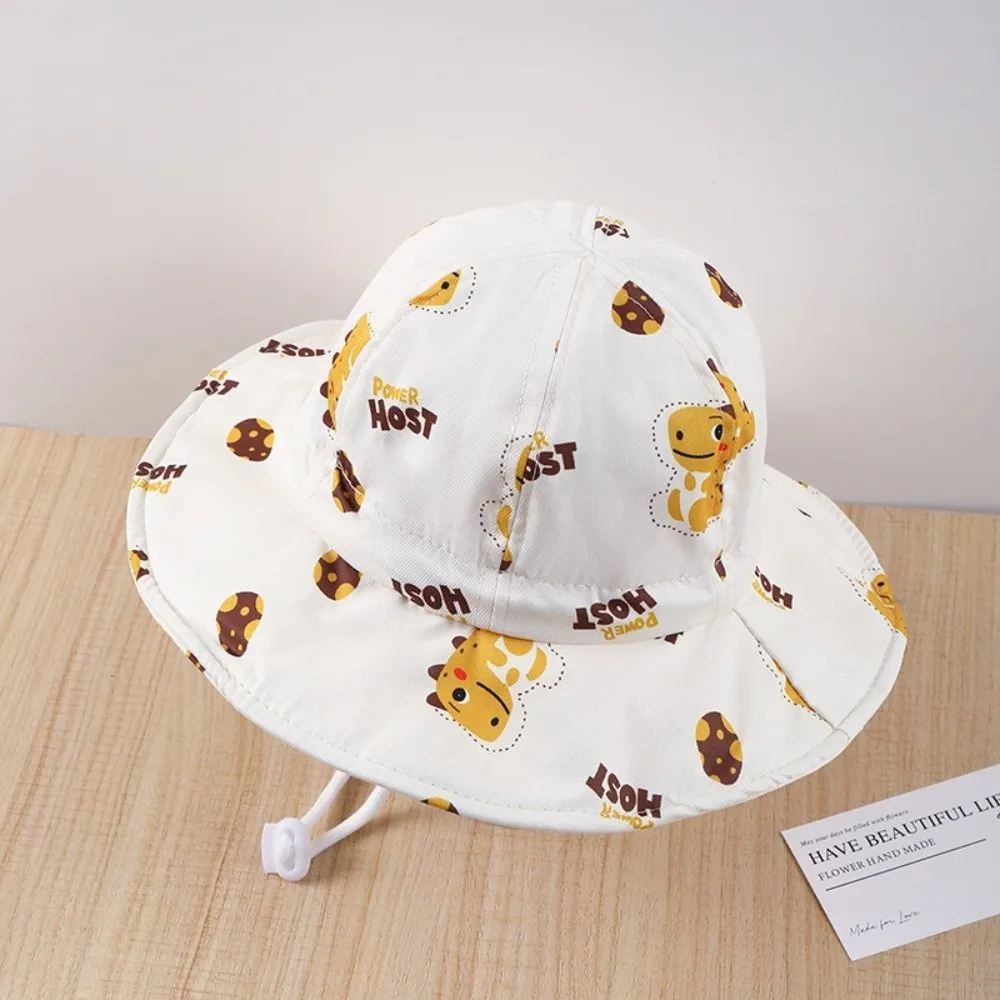 

Cartoon Baby Fisherman Cap Wide Large Brim Breathable Sun Protection Hat Thin Material Adjustable Dinosaur Print Bucket Hat