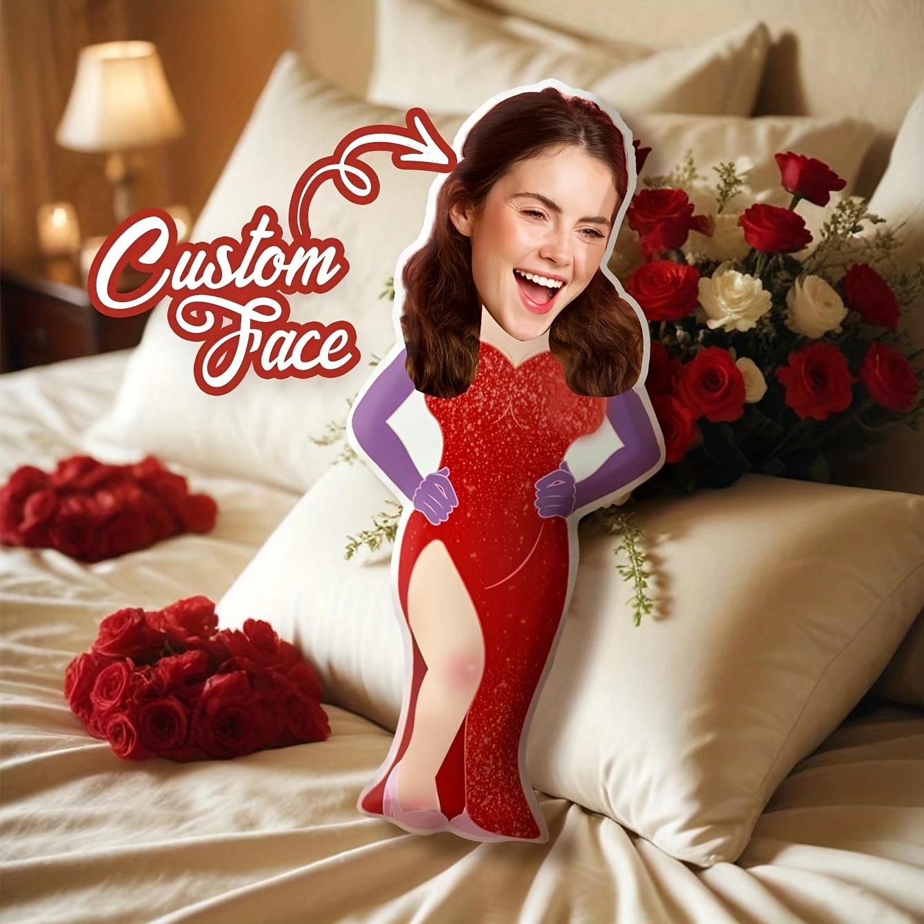 1 Custom Photo Pillow, Red Dress- Suitable Graduation Ceremonies, Themed Parties, Birthday Celebrations, Father's Day, Mother's