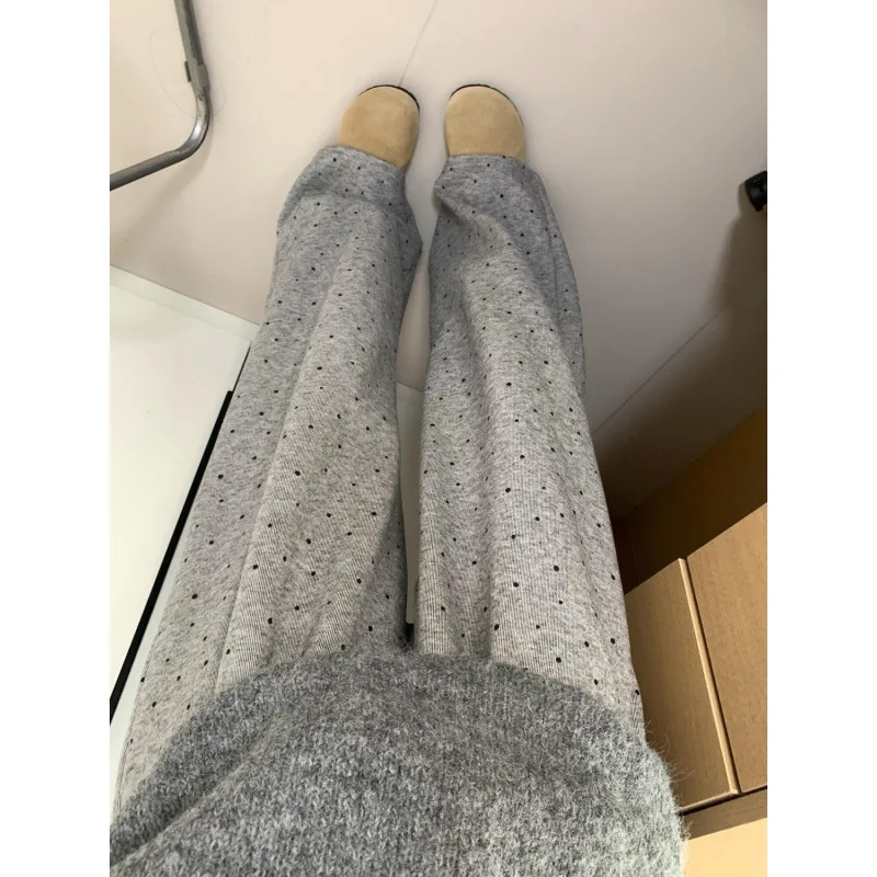 

XIZOU Широкие повседневные брюки в горошек, женские осенне-зимние новые свободные брюки с высокой талией, удобные утягивающие длинные прямые брюки