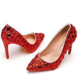 Fashion Spring Autumn Women's Pumps Rhinestone Pointed Toe Slip on PU 11CM Thin High Heels Princess Shoes for Work Office Women