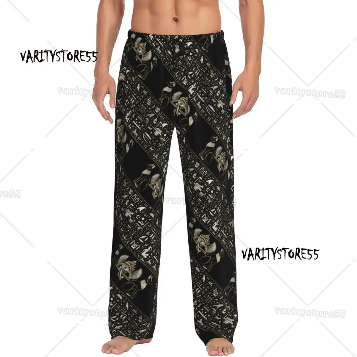

Custom Print Egyptian Cats And Eye Of Horus Pajama Pants Men's Hieroglyphic Egypt Sleep Sleepwear Bottoms with Pockets