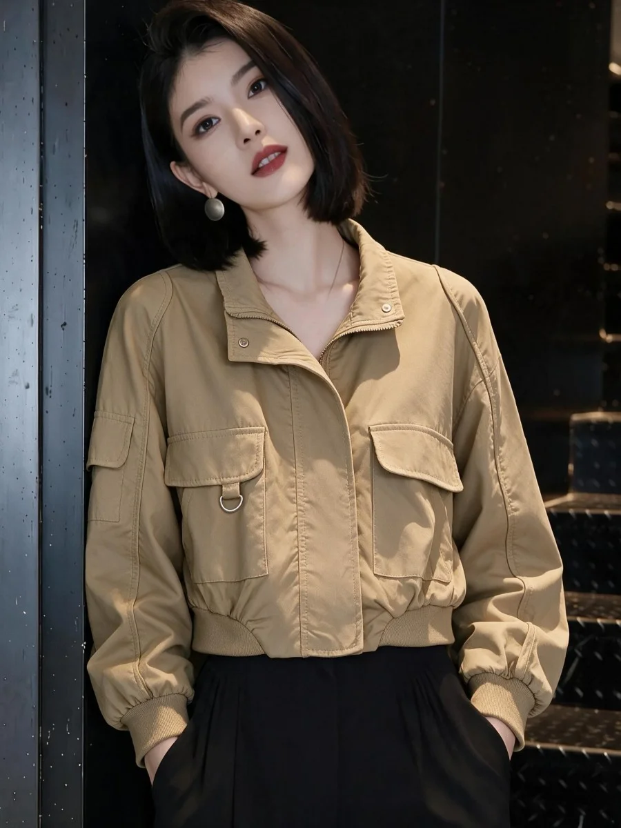 Fashionable Light Weight Casual Short Jacket Women's Spring Autumn 2026 New Arrival Elegant Style Polyester Fabric Zipper Design