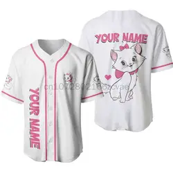 Disney Marie Cat Pink and Black Jersey Custom Baseball Jersey Cartoon Print Jersey Men's and Women's Children's Shirt