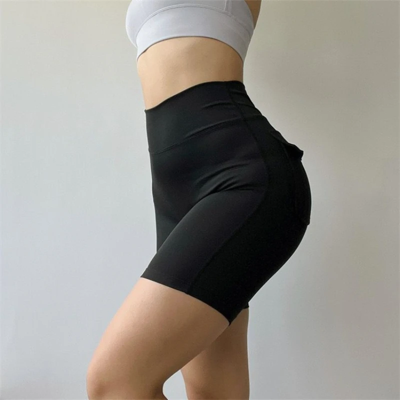 Pocket Sports Shorts Women Lifting Fitness Tights Slim Elastic Cycling Shorts Gym Activewear Elasticity Tight Short Pants Q260