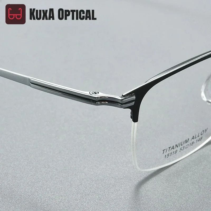 Okulary męskie KUXA, modne, z czystego tytanu, półramkowe, z soczewkami optycznymi, lekkie, do okularów korekcyjnych dla mężczyzn.