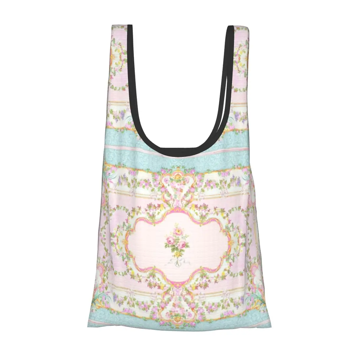 

Французский рококо с цветочной акварельной панелью, портативная сумка-тоут для покупок, складная сумка-шоппер, продуктовая сумка, сумка на плечо
