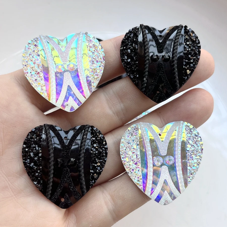 35mm Heart & Round Shape Resin Cabochon Sew On Rhinestone white AB Color solid black  Native Beadwork Jewellery 10pcs/lot