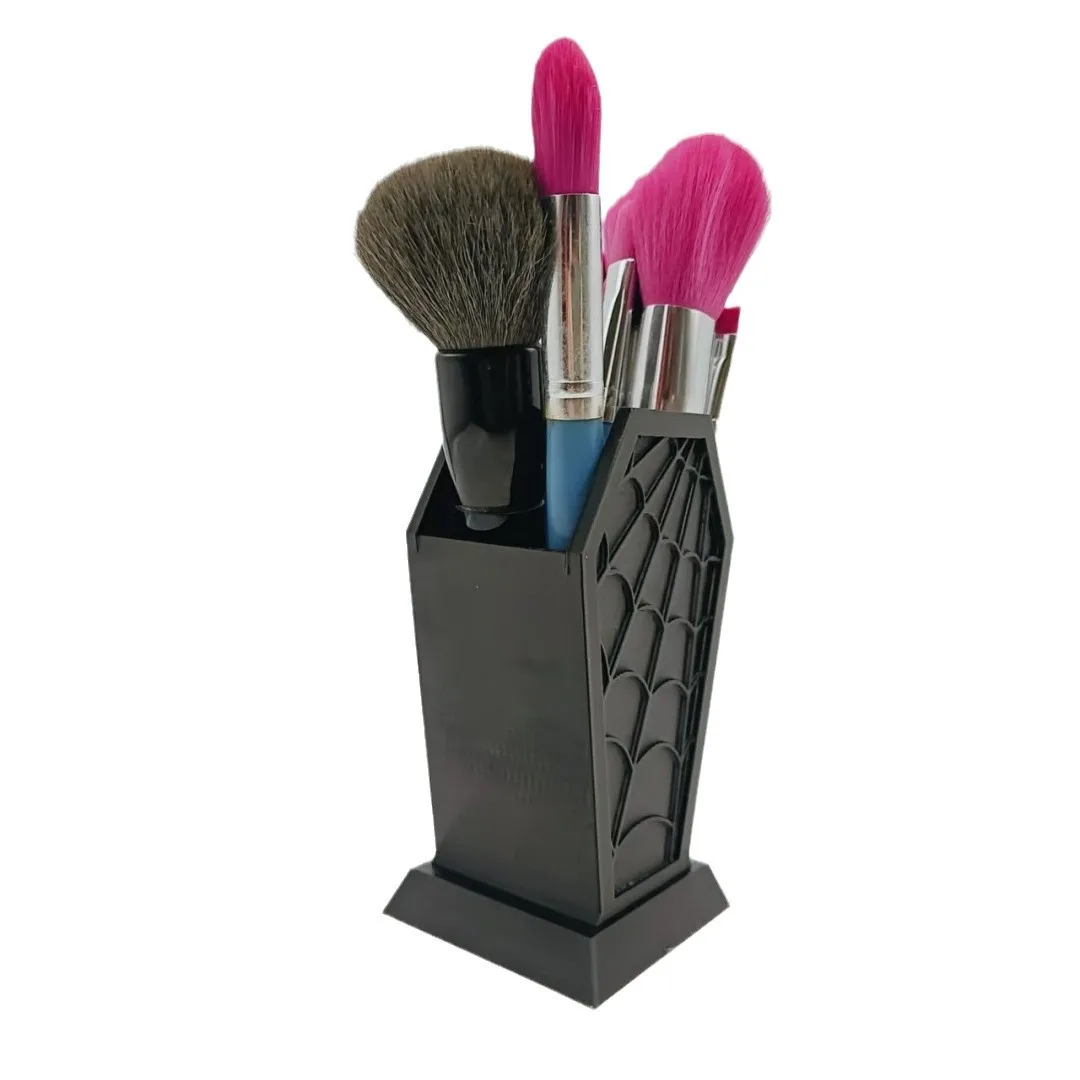 

Gothic Coffin-Shaped Spider Web Resin Makeup Brush Holder Home Holiday Decoration Makeup Brush Storage Box