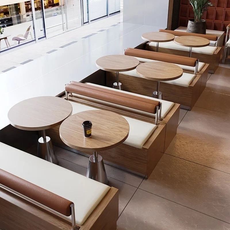 Solid Wood Booth Sofas In The Coffee Shop And Custom-made Stainless Steel Dining Table And Chair Sets For Restaurant Bar