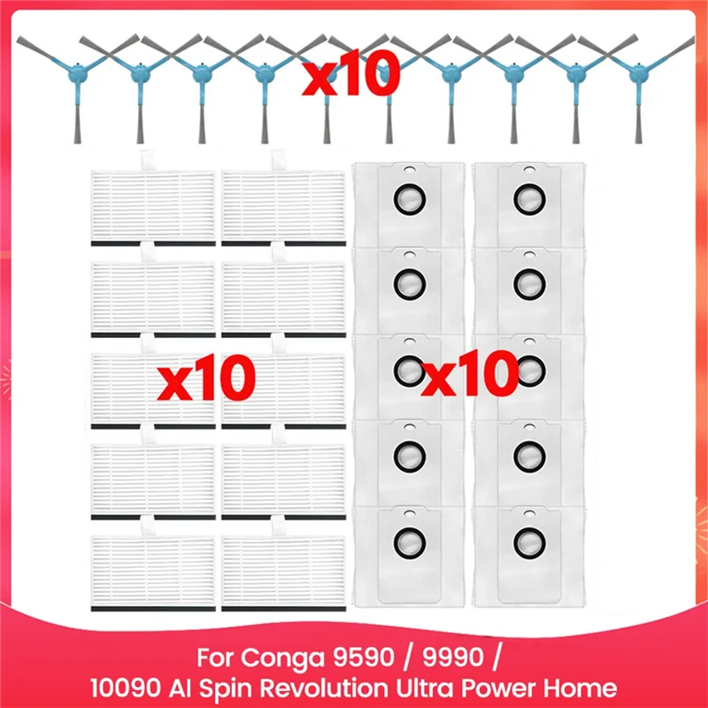 

Запасные части для Cecotec Conga 9990/9590/10090 AI Spin Revolution Ultra Power Home: боковая щетка, фильтр, мешок для пыли, тряпка для швабры - B27