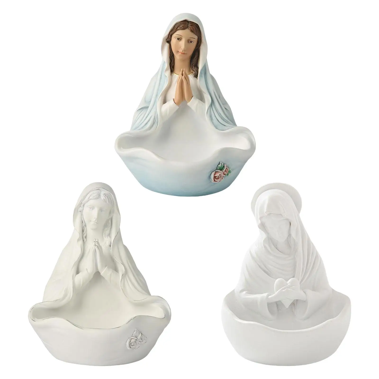 Virgin Mary Statue Key Bowl Decorative Trinket Tray Gift Resin Jewelry Trinket Tray for Entryway Table Office Desk Home Decor