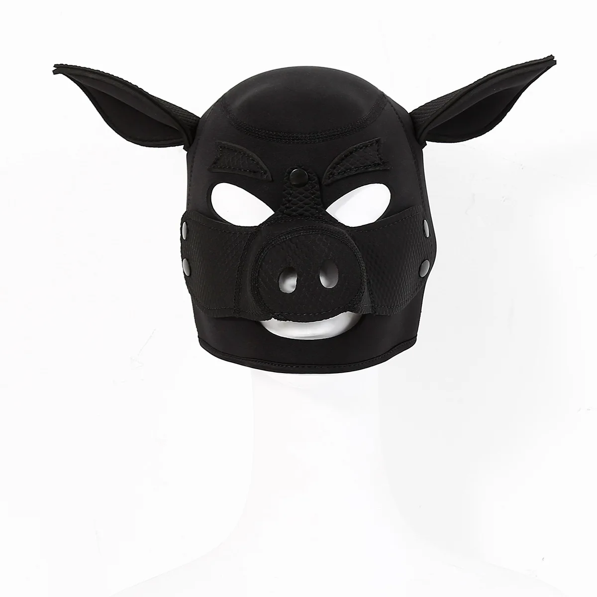 3D Mould Neoprene Fetish Full Face Black Red Pig Hood Mask Unisex Standard Hats Sexy Cap No Rear Zippper One Piece Style