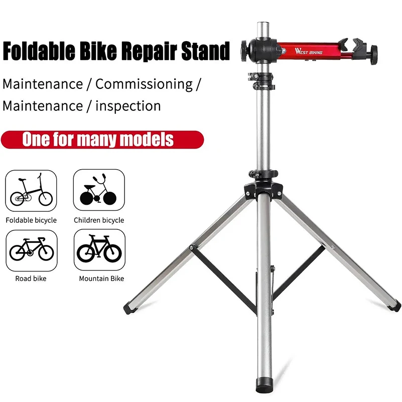 WEST BIKING Professional Bike Repair Stand with Tool Tray Foldable Adjustable Wash Rack MTB Road Bicycle Maintenance Workstand