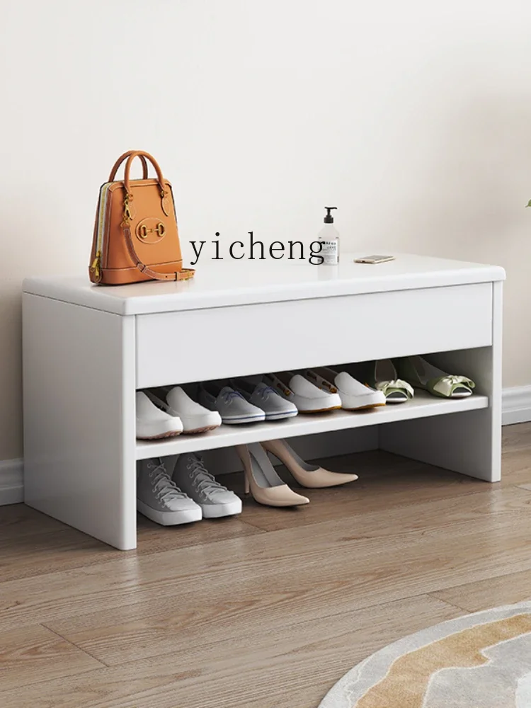 ZC Solid Wood Shoe Changing Stool Sitting Shoe Rack Stool Integrated with Drawer Can Store Footstool