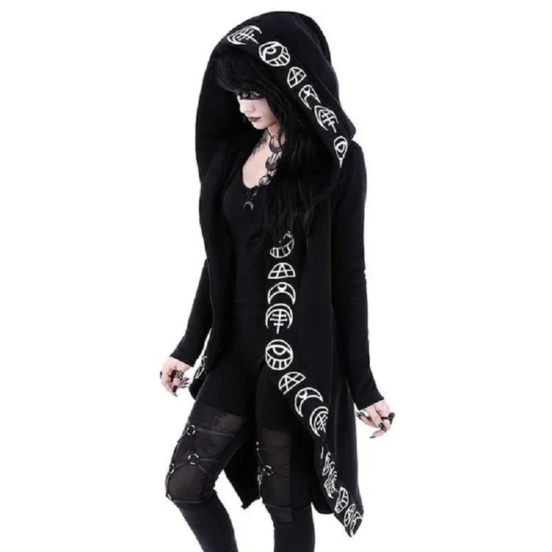 2024 New Fashion Trend Ladies Punk Moon Pattern Printing Long-sleeved Cardigan Sweater Long Style