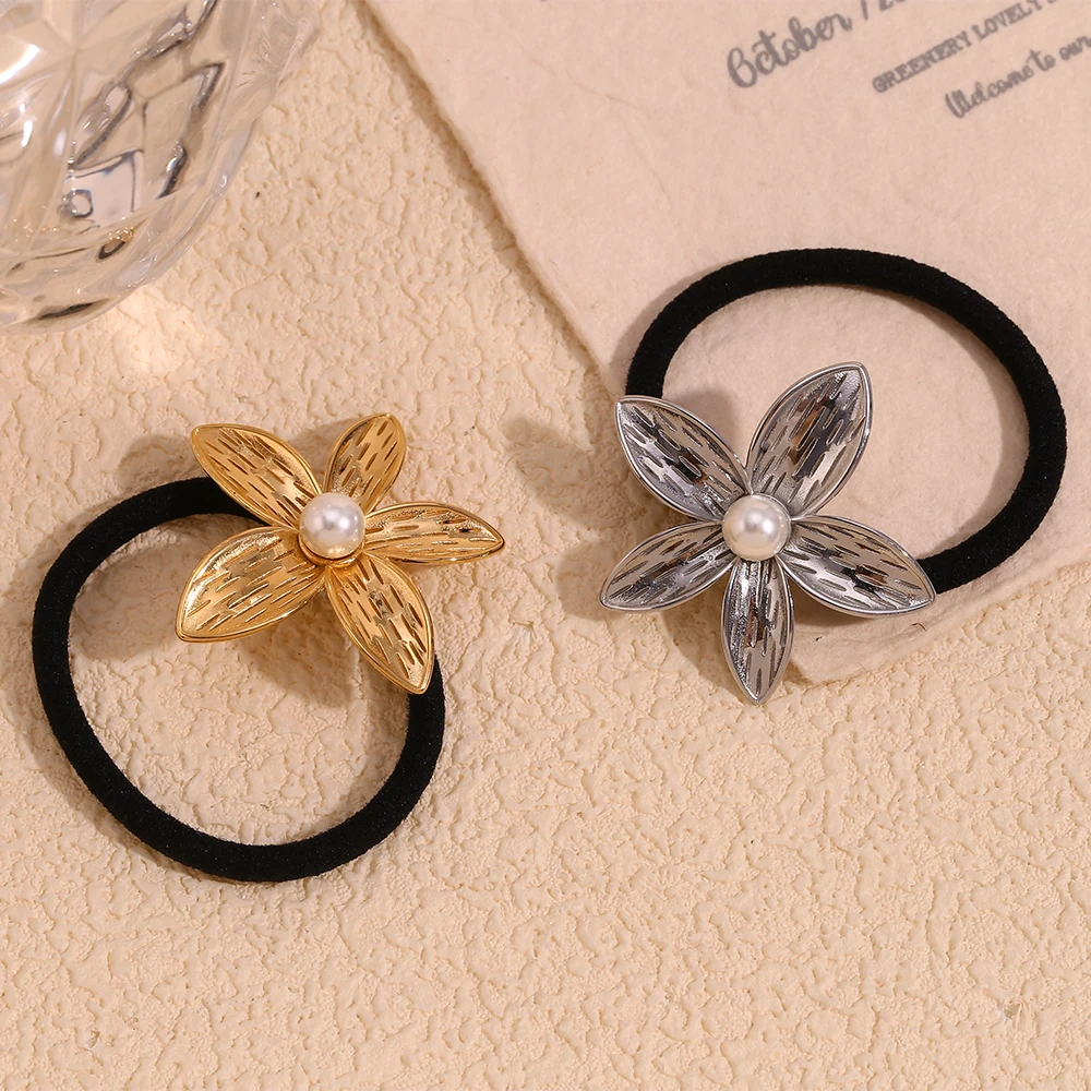 E.B.belle Gold/Silver Color Frangipane Hair Band Stainless Steel 18K Gold Plated Fresh Style Women Flower Hair Accessories