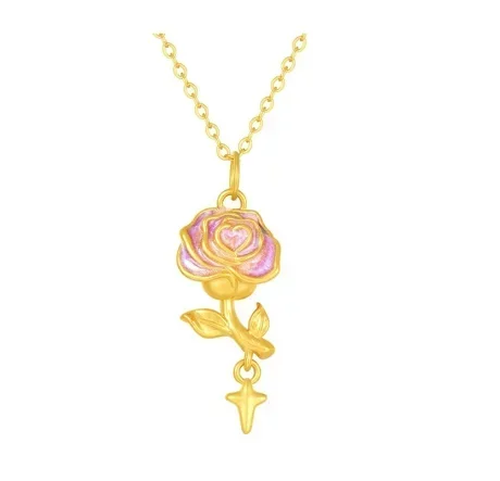 new arrival trendy jewelry 24k gold jewelry 999 real gold rose pendants for women baking varnish roses charms