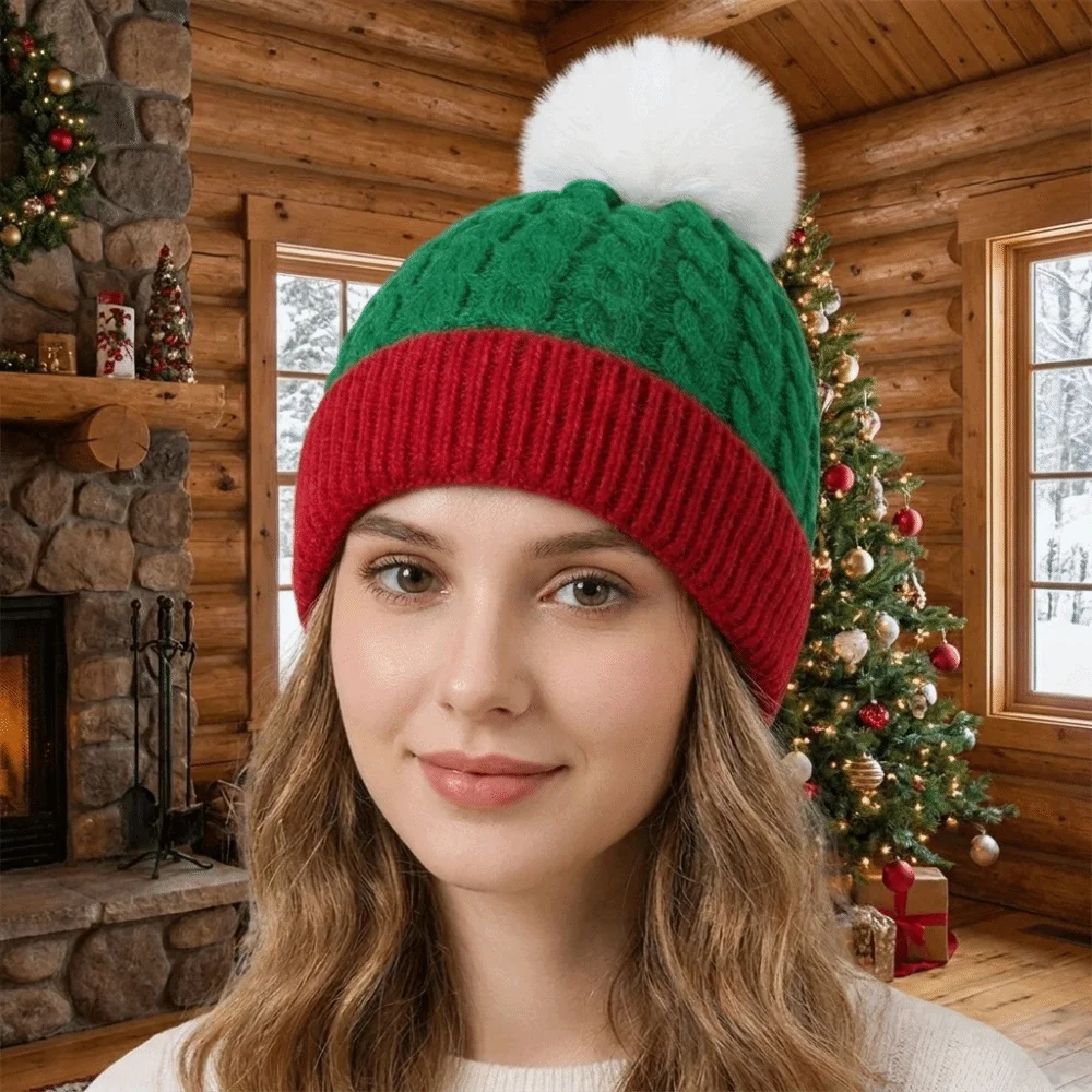 All-match Merry Christmas Hat Christmas Knitted Hat Warm Crochet Santa Beanie Hat Korean Style Woolen Hat Striped Hat Adult