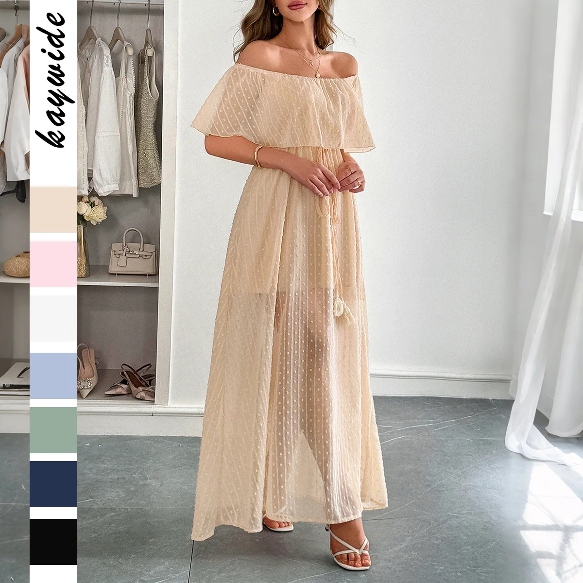 

European and American Temperament Elegant Tube Top Waist Short Sleeve Women's Long Dress Dress Women's Summer