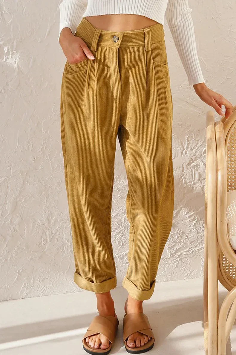 

2024 Autumn and Winter Wide Leg Pants Loose Fashion Women High Waist Casual Corduroy Pants Straight Trousers Joggers 23355