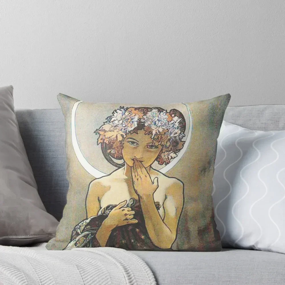 HD. The Moon and the Stars, (number 1 from serie of 4) by Alphonse Mucha (1902) HIGH DEFINITION Throw Pillow