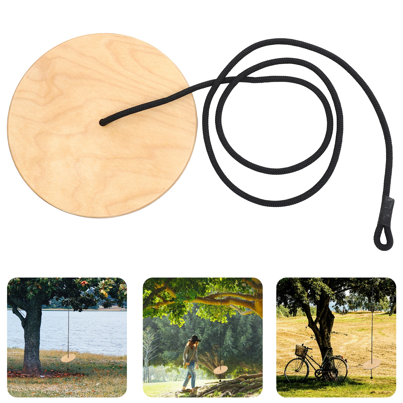 เด็กที่นั่งไม้ปรับเชือกแหวนโลหะเด็กสนุกกลางแจ้ง Disc Swings หนาความแข็งแรงสูงโหลด-Bearing Disc Swing