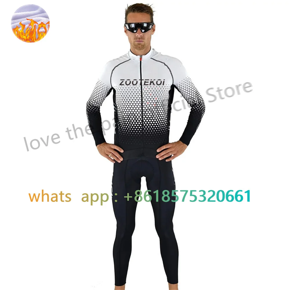 Zootekoi Winter Thermal Fleece Bicycle Long Sleeve Set Clothes Men Cycling Clothing Thermal Fleece Set Ropa Ciclismo Hombre Warm