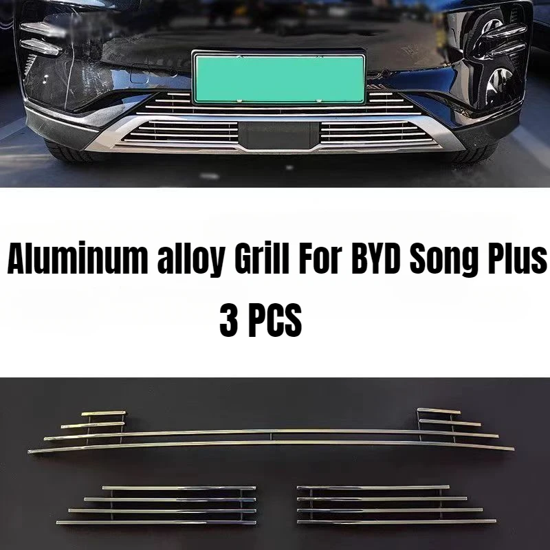 Fit For BYD Song Plus DMI EV 2020-2024  Racing Grill Grille Cover Insect Nets Trim Front Bottom new Aluminum Alloy