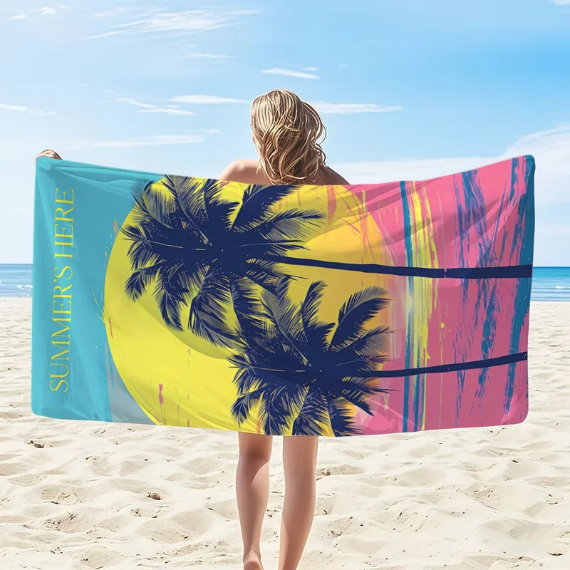 Newest Hello Summer Watermelon Pattern Microfiber Beach Towel, Quick Dry Lightweight Swimming Towel for Summer Beach Travel