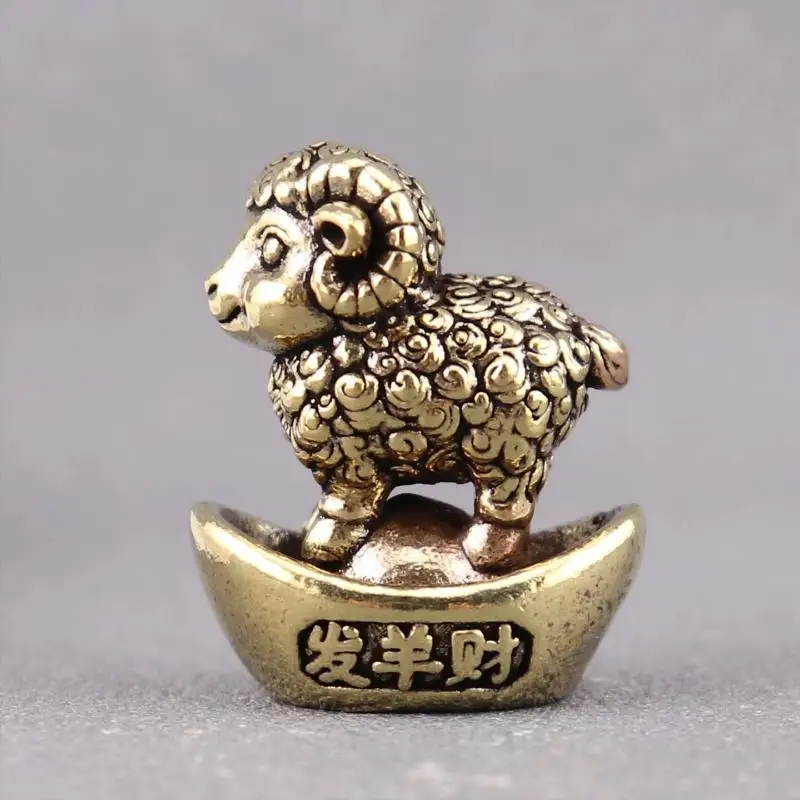 Chinese Zodiac Goat Lucky Statue Hand Polished Brass Sheep Figurine Desktop Ornament For Office Fengshui Decor