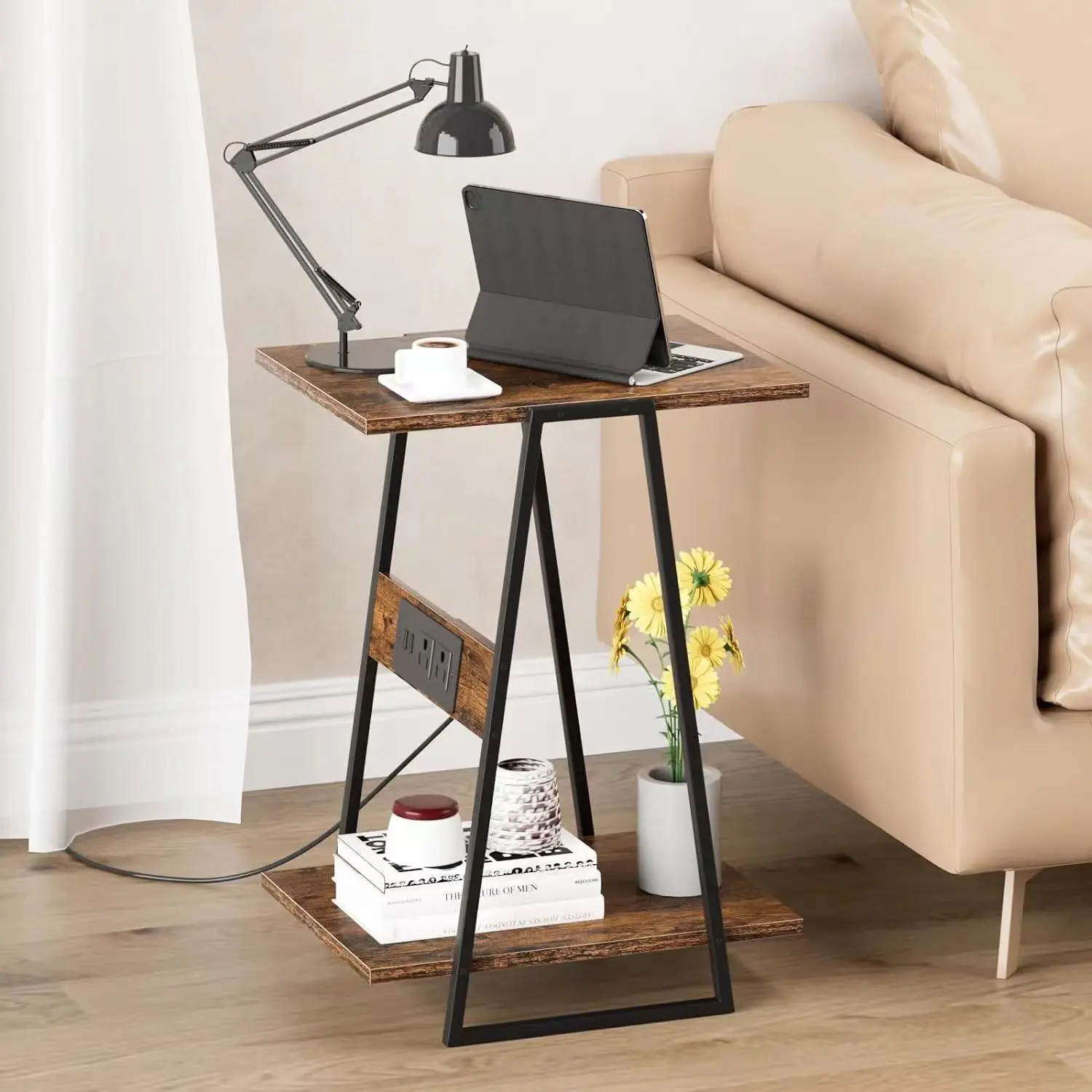 

New simple wrought iron bedside table, home living room, bedroom, small side iron wood combined with furniture, side table