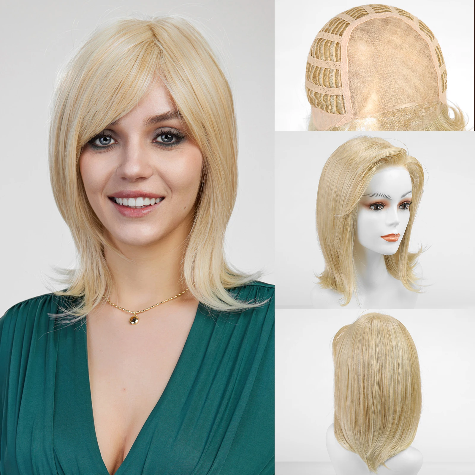 Medium Length Monofilament Layered Wigs Blonde Lace Front Synthetic Wig for White Women Daily Silky Heat Resistant Futura Hairs