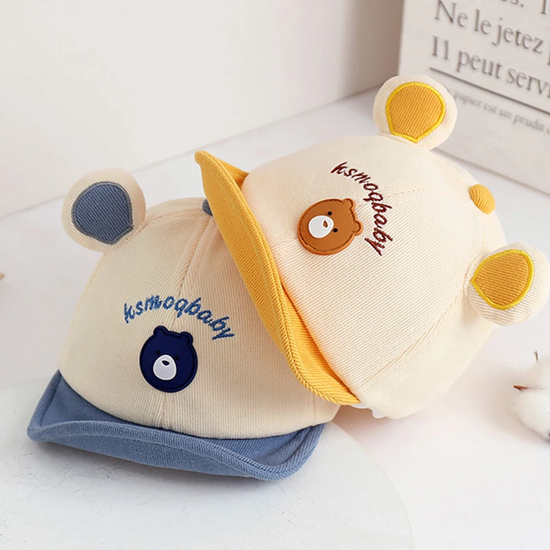 Cute Baby Hat With Ears Cartoon Bear Infant Boys Girls Baseball Cap Summer Autumn Casual Kids Sun Hats