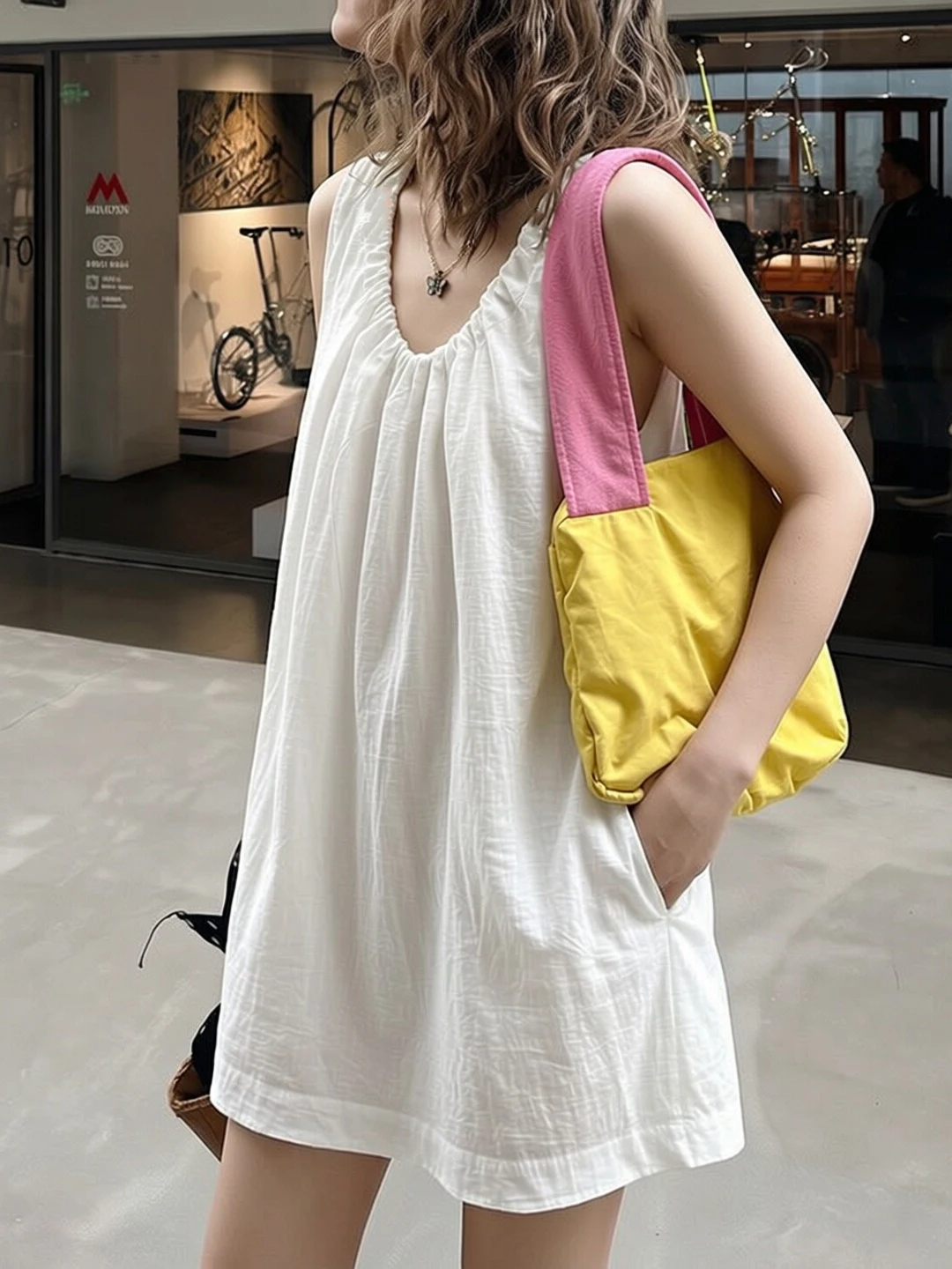 

Gentle Wind Linen Sleeveless U-Neck Vest Dress Women Summer plus Size Simple A-Line Dress Thin Casual Style Short Length