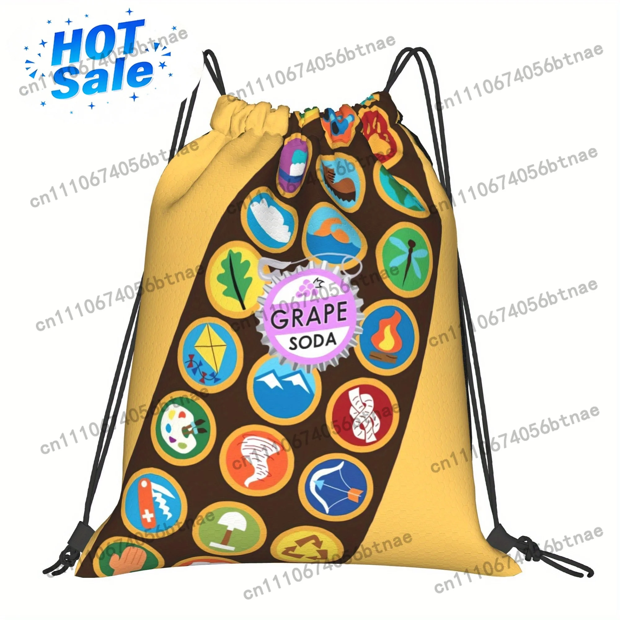 ZLIENSZUS Wilderness Explorer Drawstring Sack - Durable Polyester, Multi-Color Cartoon Design with 