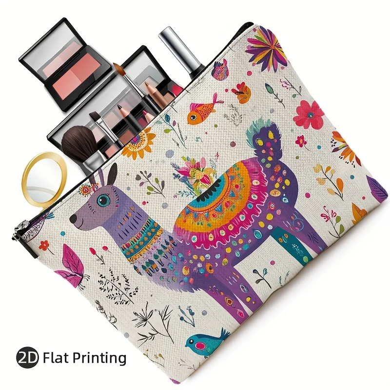 かわいいラマの化粧バッグ - 多機能ジッパーポーチ、ジュエリー収納バッグ、旅行に最適なジッパー付き小型収納バッグ。