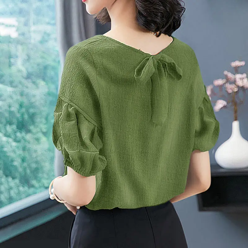 Eisse ide Kurzarm Chiffon Shirt für Frauen Sommer neue solide lose All-Match Aushöhlung Casual Tops Vintage Mode Kleidung