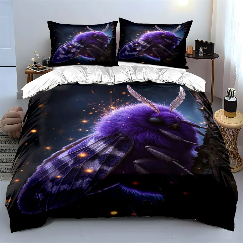 A luminous purple moth perched on a tree Print Bedding set 3PC 1 duvet cover 2 pillowcases adult and children bedding set