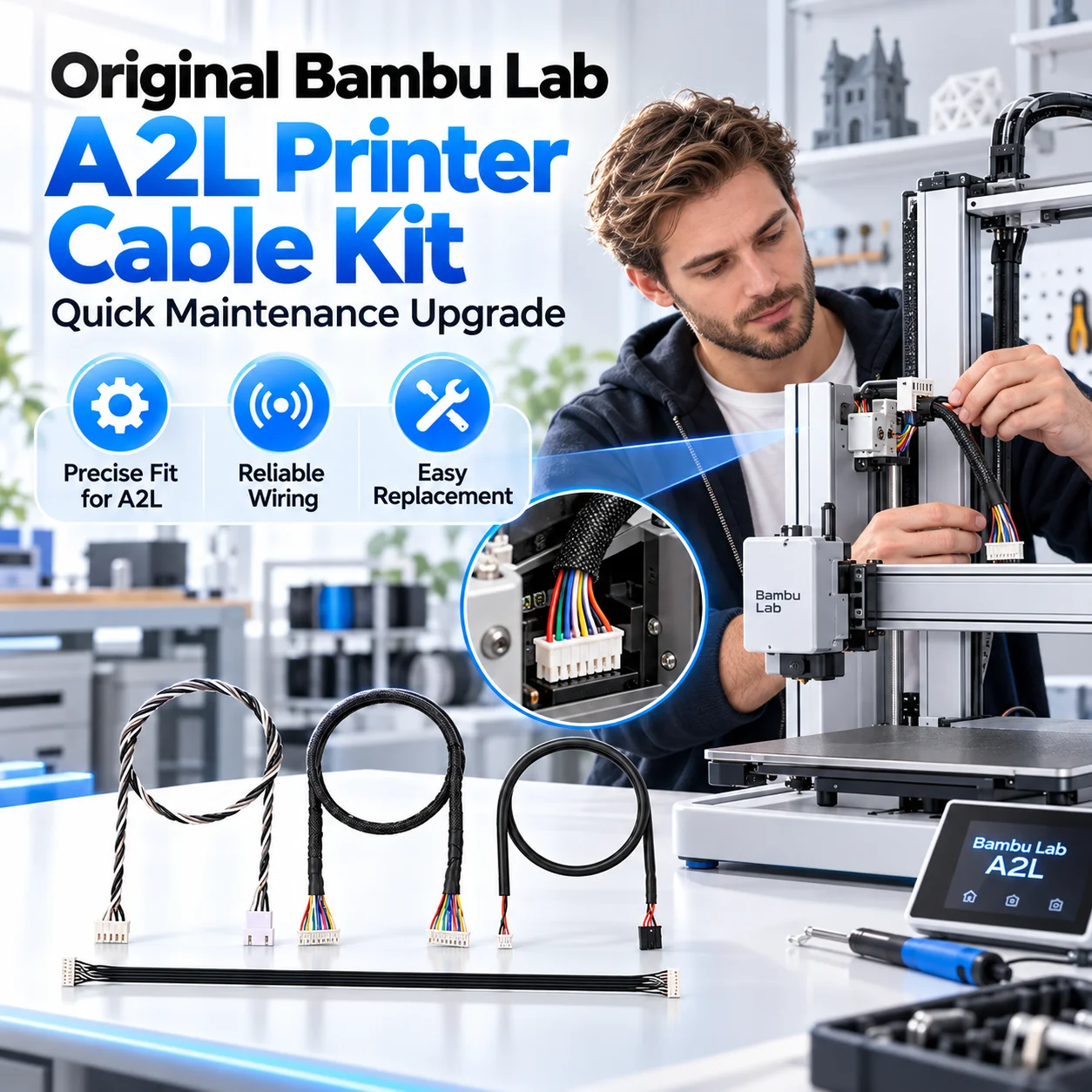 Original Bambu Lab A2L Printer Cable Kit AMS Interface AC Mainboard Z Y Motor Wiring Harness Replacement Set