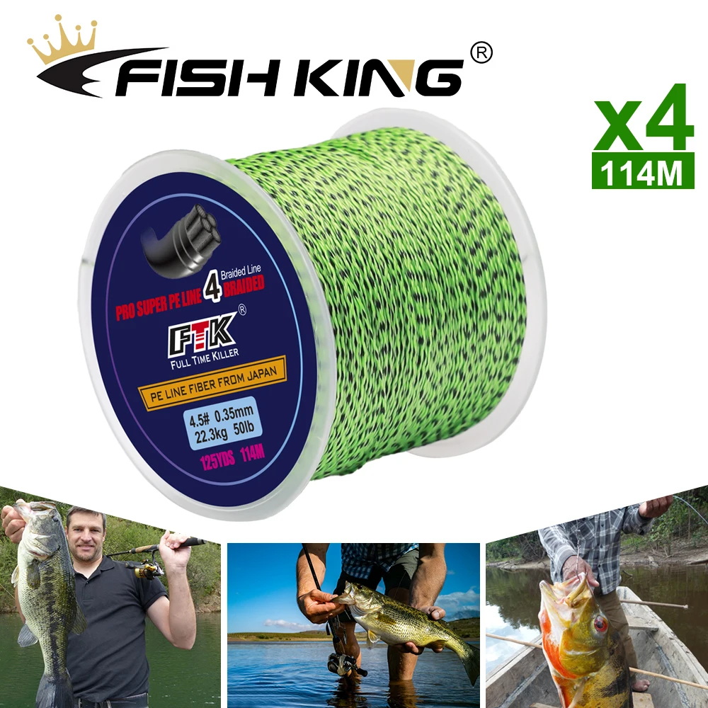 FISH KING 114M X4 Braided Wire PE Braided Fishing Line 125Yards 0.16mm-0.35mm 20LB-50LB Multifilament Fiber Line for Saltwater