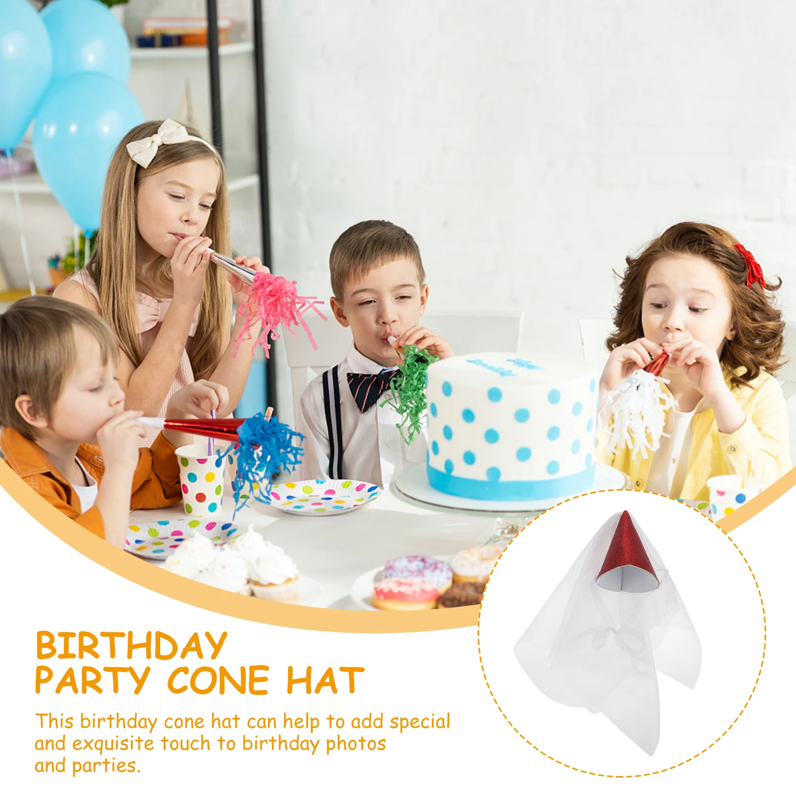 

Mesh Birthday Hat for Kids Cone Party Hats Baby Girl Cloth Cap Decorations Tulle Festive Celebration Photos Memories Soft High