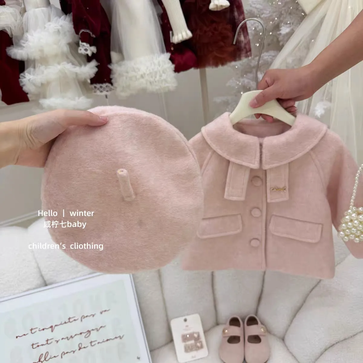 Girls Autumn Winter Sweet Coat New Kids Mid-Length Woolen Jacket Children Outerwear Clothes 80-130cm