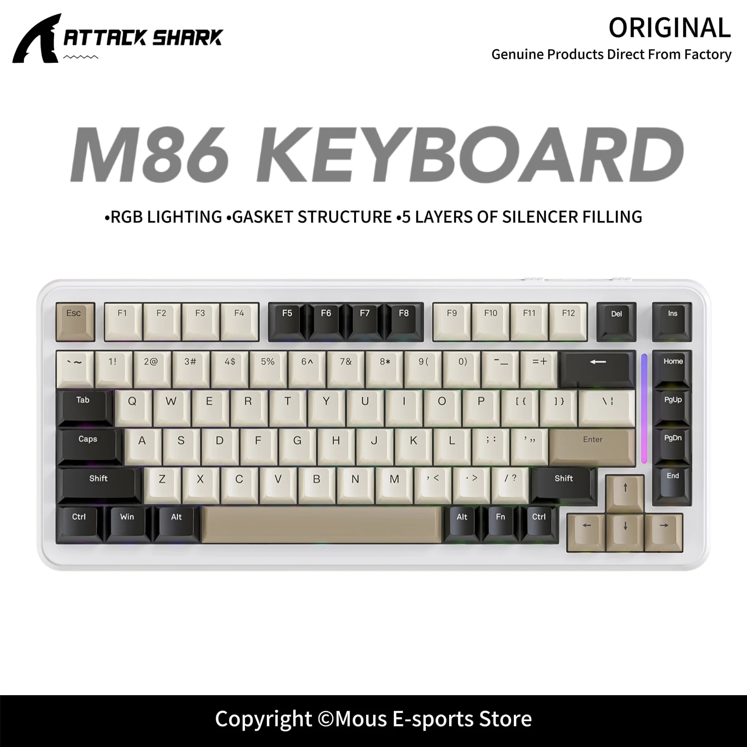 75% Layout M86 ATTACK SHARK Wireless Mechanical Keyboard 5-Layer Silencing Fill  Programmable Macro Driver Gaming Office