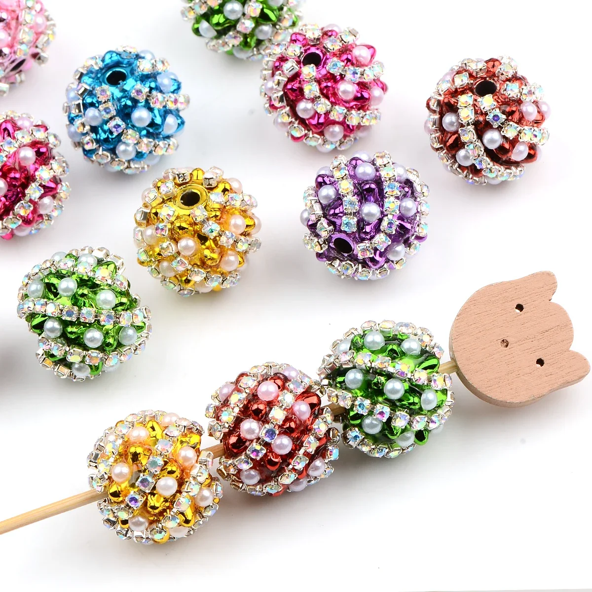 4pcs Mixed Rhinestone Round Loose Spacer Balls Beads for Jewelry Making DIY Beadable Pens Keychains Jewelry Bracelet Crafts