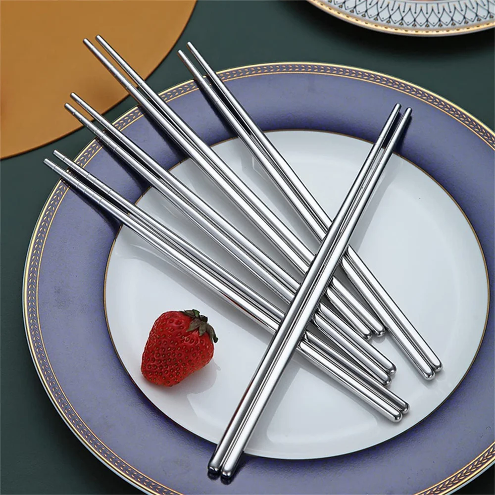 Non-slip Chopsticks Stainless Steel 1/2/5 Pairs Metal Chopsticks Kitchen Bar Supplies Chinese Chopsticks Anti-slip Chinese Metal