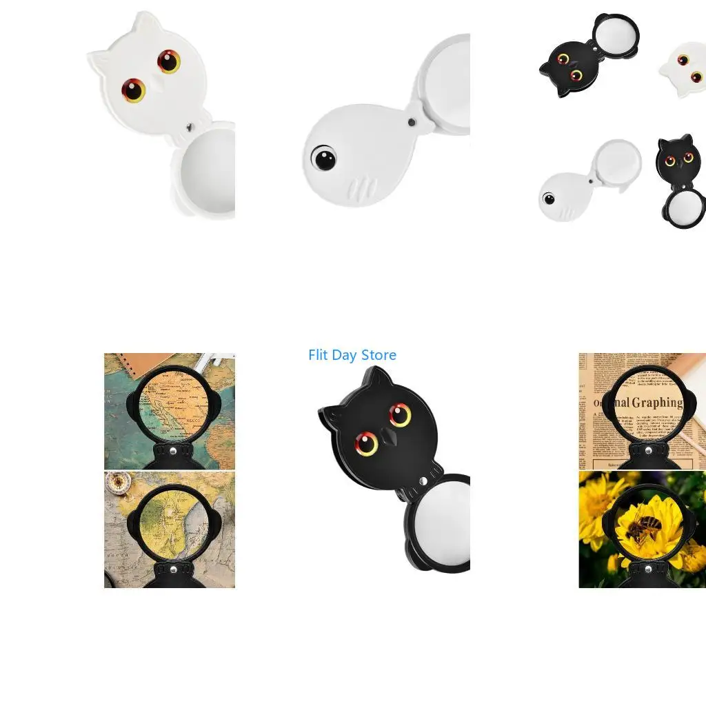 F92C Lightweight Owl Pattern Glass Foldable for Easy Carrying in Bag Multifunctional 8X Magnifier Ergonomic Design