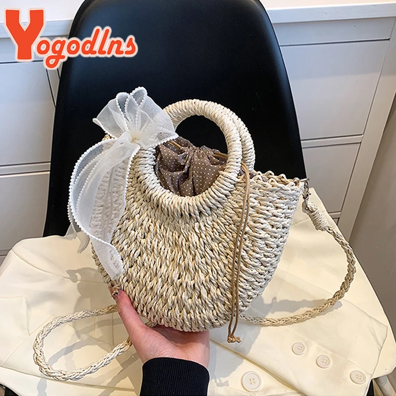 Yogodlns Straw Bags Women Summer Hand-Woven Rattan Bag Handmade Woven Purse Wicker Beach Bag Bohemia Bali Handbag bolsos mimbre